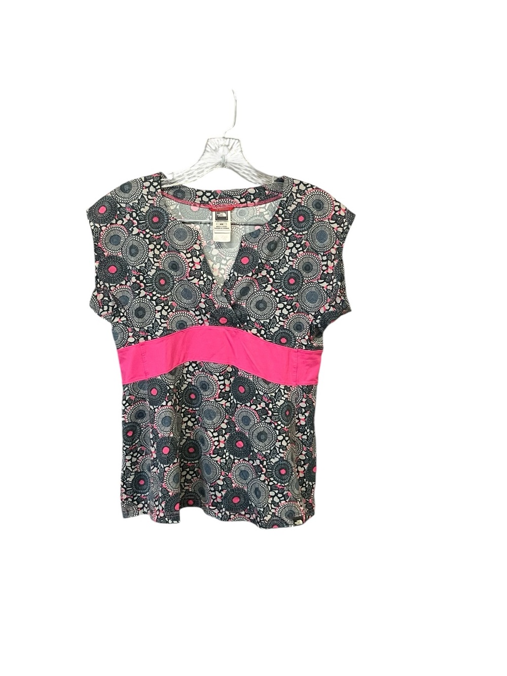 The North Face VaporWick Top Women M Pink Floral Athletic Hiking Trail Tee